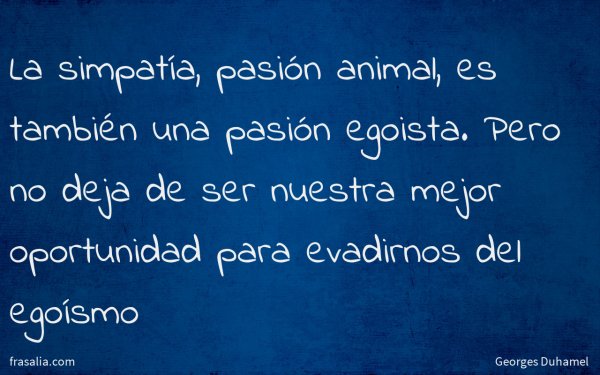 La simpatía, pasión animal, es también una pasión egoista. Pero no deja de ser nuestra mejor oportunidad para evadirnos del egoísmo
